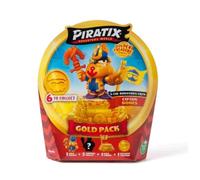 PIRATIX ADVENTURE WORLD Série Golden Treasure - Gold Pack The Show Band Crew. Comprend 5 Piratix Surprise, 1 Trésor Exclusif, 1 Drapeau Exclusif, 1 Podium, 6 Accessoires et Captain Doré Tina Thunder