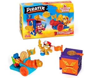 PIRATIX, Golden Treasure - Adventure Pack Series. Chaque boîte a Une Fortune Surprise, 2 Drapeaux, Canon, Projectile, 2 Piratix Surprise, 2 Accessoires et trésor Exclusif