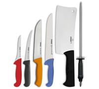 Pirge Couteau de boucher Set 6 Lots Couteau de boucher - Couteau à viande - Couteau à hacher - Excellent tranchant Couteau à désosser - Fusil à aiguiser