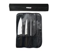 Pirge Ecco Set de couteaux de cuisine professionnel avec sac en rouleau 4 Pièces - Couteau du chef 19 cm - Couteau à fromage 17 cm - Couteau à filet - Acier à Aiguiser - Couteaux de cuisine pour chefs