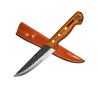 Pirge Elite Couteau de Boucher Forgé à la Main 14,5cm - Manche en Bois Naturel avec Étui en Cuir - Acier Inoxydable de Haute Qualité Pro