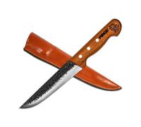 Pirge Elite Couteau de Boucher Forgé à la Main 16,5cm - Manche en Bois Naturel avec Étui en Cuir - Acier Inoxydable de Haute Qualité Pro