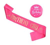 Piriuuo Écharpe d'anniversaire rose vif et épingle « It's My Birthday » pour filles, écharpe « Happy Birthday » à paillettes avec feuille d'or pour femmes et filles, décorations de fête, cadeaux de
