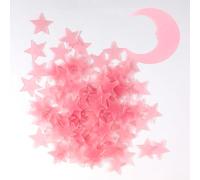 Piriuuo Lot de 101 autocollants muraux 3D phosphorescents - Étoiles phosphorescentes - Décoration murale pour chambre d'enfant, chambre de bébé - Rose