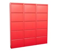 Pisa Armoire à chaussures à 15 rabats/portes en métal, rouge. Livré entièrement monté.