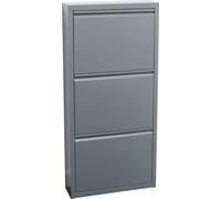 Pisa Armoire à chaussures à 3 rabats/portes en métal, gris. Livré entièrement monté.