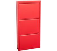 Pisa Armoire à chaussures à 3 rabats/portes en métal, rouge. Livré entièrement monté.