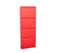 Pisa Armoire à chaussures à 4 rabats/portes en métal, rouge. Livré entièrement monté.