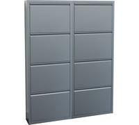 Pisa Armoire à chaussures à 8 rabats/portes en métal, gris. Livré entièrement monté.