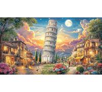 Pisa-Tower-at-Twilight Papier recyclé Puzzle 1000 pièces Défi de Jeu éducatif Cadeau Amusant & Activité Maison Idée Cadeau Parfaite pour Femmes et Hommes 70x50/1000 pièces
