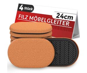 PISAO Patin Glisseur pour Meuble Lourd,Marron Ovale 4 pcs - 24cm × 14.5cm