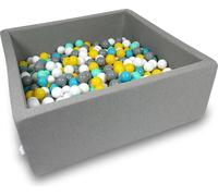 Piscine à balles 110x110x40cm gris - Avec 600 balles / blanc, gris, turquoise, jaune, menthe