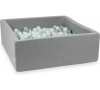Piscine à balles 110x110x40cm gris - Avec 600 balles / transparent, nacré, argenté, menthe claire