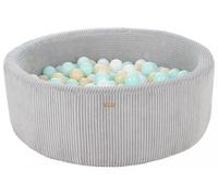 My Velinda Piscine à balles ronde velours côtelé 90 cm – 200 balles – Gris/Blanc, Cappuccino, Menthe