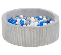 My Velinda Piscine à balles ronde en velours côtelé 90 cm – 200 balles – gris/blanc, gris, bleu