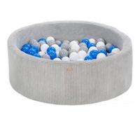 My Velinda Piscine à balles ronde en velours côtelé 90 cm – 200 balles – gris/blanc, gris, bleu