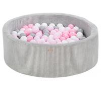 My Velinda Piscine à balles ronde velours côtelé 90cm–200 balles–Gris/Blanc/Rose clair/Rose pastel