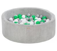 My Velinda – Piscine à balles ronde en velours côtelé 90 cm – 200 balles (gris/blanc, gris, vert)