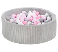 My Velinda Piscine à balles ronde en velours côtelé 90 cm – 300 balles – gris/blanc