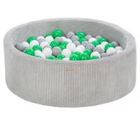 My Velinda Piscine à balles ronde velours côtelé 90 cm 300 balles – Gris/Blanc, Gris, Vert