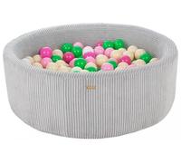 My Velinda Piscine à balles ronde velours côtelé 90 cm 300 balles – gris/blanc