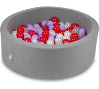 Piscine à balles 90x30cm gris - Avec 200 balles / transparent, nacré, chiné, rouge
