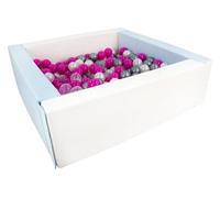 Piscine à balles carrée avec 200 balles - blanc bleu (pastel)/perle, transparent, rose clair, argent