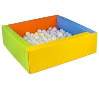 Piscine à balles carrée avec 200 balles, Cuir écologique, 5 éléments (Couleur de la Piscine/de balles: Jaune, Vert, Bleu, Orange/Rose, Bleu, Jaune (Pastel))