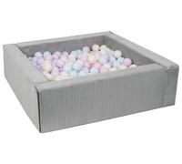 Piscine à balles carrée avec 300 balles, Cuir écologique, 5 éléments (Couleur de la Piscine/de balles: Gris (Velours côtelé)/Rose, Bleu, Jaune (Pastel))