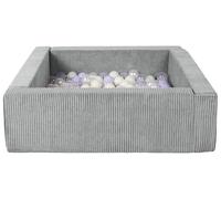 Piscine à balles carrée avec 300 balles, Cuir écologique, 5 éléments (Couleur de la Piscine/de balles: Gris (Velours côtelé)/Transparent, Perle, Violet, Jaune (Pastel))