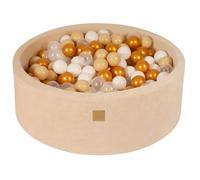 Piscine à Balles - MeowBaby - Ecru - 90x30cm - Boules Doré/Beige/Blanc/Transparent - Antiallergique