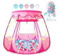 Piscine à balles pour bébé avec 50 balles, Tente de Princesse Pop-up avec lumières étoilées pour Cadeau d'anniversaire de 1, 2, 3 Ans, Jouets pour bébé Fille de 12 à 18 Mois, Jouets avec Sac de