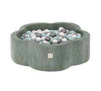 Piscine à Balles pour Bébé Enfants pour la Chambre MISIOO Fleur Velours Côtelé Vert 95x30 cm 200 Balles: Menthe/Argent/Blanc Perle