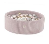 Piscine à Balles pour Bébé Enfants pour la Chambre MISIOO Ronde Velours Côtelé Rose 90x30 cm 300 Balles: Rose/Doré/Blanc Perle