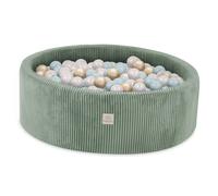 Piscine à Balles pour Bébé Enfants pour la Chambre MISIOO Ronde Velours Côtelé Vert 90x30 cm 300 Balles: Menthe/Doré/Blanc perle