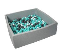 My Velinda Piscine à balles enfant 120×120 cm – Aire de jeu + 600 balles (Blanc/Gris/Turquoise)