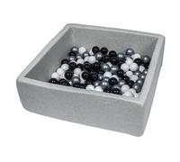 Piscine à balles pour enfant, 90x90 cm, Aire de jeu + 150 balles noir, blanc, argent