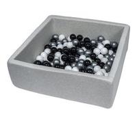 My Velinda Piscine à balles 90×90 cm – Aire de jeu +150 balles – Noir/Blanc/Argent