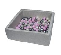 Piscine à balles pour enfant, 90x90 cm, Aire de jeu + 150 balles perle, rose clair, argent