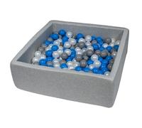 Piscine à balles pour enfant, 90x90 cm, Aire de jeu + 200 balles perle, bleu, gris