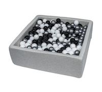 Piscine à balles pour enfant, 90x90 cm, Aire de jeu + 450 balles noir, blanc, argent