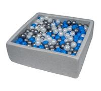 Piscine À Balles Pour Enfant, 90x90 Cm, Aire De Jeu + 450 Balles Perle, Bleu, Argent
