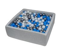 Piscine À Balles Pour Enfant, 90x90 Cm, Aire De Jeu + 450 Balles Perle, Bleu, Argent