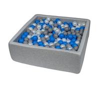 Piscine à balles pour enfant, 90x90 cm, Aire de jeu + 450 balles perle, bleu, gris