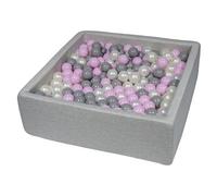 Piscine à balles pour enfant, 90x90 cm, Aire de jeu + 450 balles perle, rose clair, gris