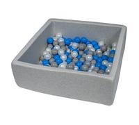 My Velinda – Piscine à balles pour enfant 90x90 cm – Aire de jeu +150 balles (Perle, Bleu, Gris)