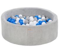 Piscine à balles ronde en velours côtelé avec 200 balles 90 cm (Couleur de la piscine/de balles: gris/blanc, gris, bleu)