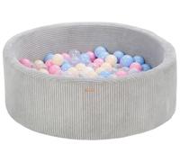 Piscine à balles ronde en velours côtelé avec 200 balles 90 cm (Couleur de la piscine/de balles: gris/blanc, bleu clair, rose clair, cappuccino)