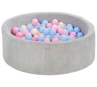 Piscine à balles ronde en velours côtelé avec 300 balles 90 cm (Couleur de la piscine/de balles: gris/blanc, bleu clair, rose clair, cappuccino)