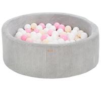Piscine à balles ronde en velours côtelé avec 300 balles 90 cm (Couleur de la piscine/de balles: gris/blanc, rose clair, cappuccino)